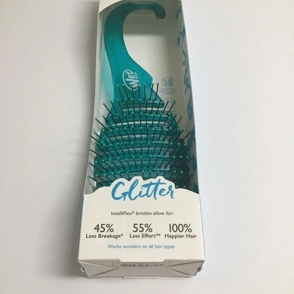 Wet Brush Shower Detangler GREEN GLITTER IntelliFlex Bristles Hanger Beach NEW